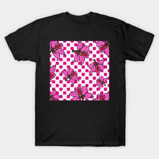 Hong Kong Bauhinia with Hot Pink Tile Floor Pattern - Summer Flower Pattern T-Shirt